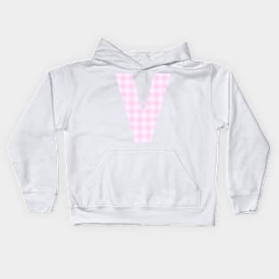 Pink Letter V in Plaid Pattern Background. Kids Hoodie